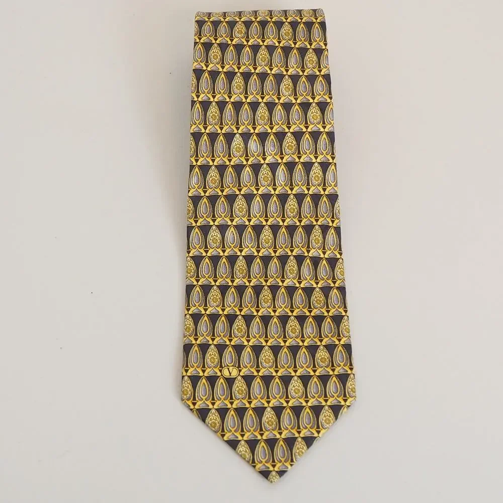 Valentino‎ Cravatte Necktie 100% Silk Gold Tie Handmade in Italy